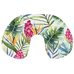 Tropical leaves and flowers Travel Neck Pillows