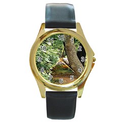 Garden Of The Phoenix Round Gold Metal Watch by Riverwoman