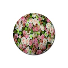 Pastel Pink Roses Rubber Round Coaster (4 Pack)  by retrotoomoderndesigns