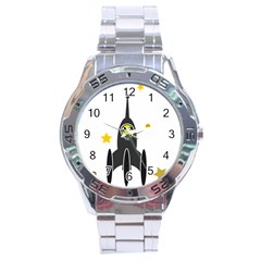 Spacecraft Star Emoticon Travel Stainless Steel Analogue Watch by Wegoenart