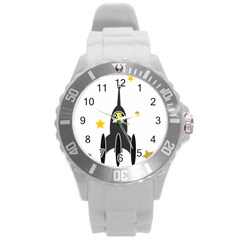 Spacecraft Star Emoticon Travel Round Plastic Sport Watch (l) by Wegoenart