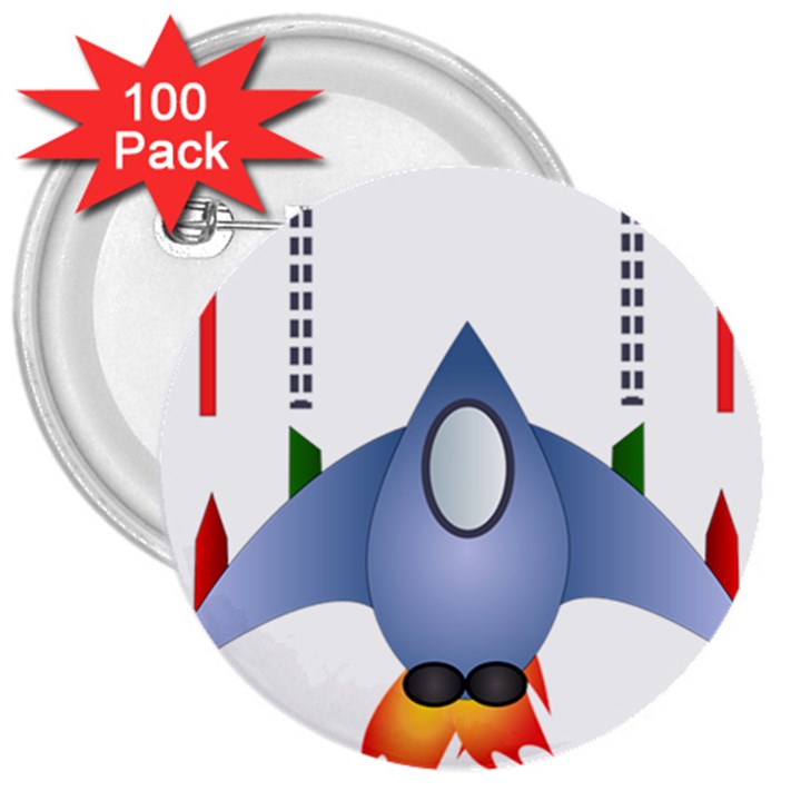 Spaceship Rocket Space Game Cosmos 3  Buttons (100 pack) 