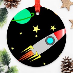 Planet Rocket Space Stars Ornament (round) by Wegoenart