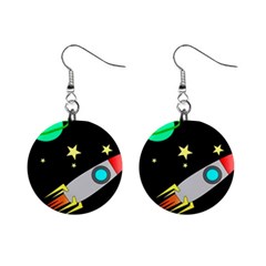 Planet Rocket Space Stars Mini Button Earrings by Wegoenart