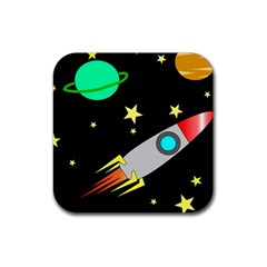 Planet Rocket Space Stars Rubber Coaster (square)  by Wegoenart