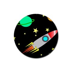 Planet Rocket Space Stars Rubber Coaster (round)  by Wegoenart