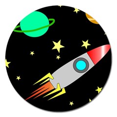 Planet Rocket Space Stars Magnet 5  (round) by Wegoenart