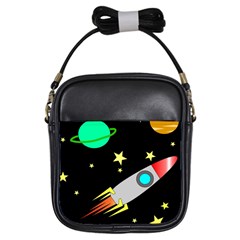 Planet Rocket Space Stars Girls Sling Bag by Wegoenart