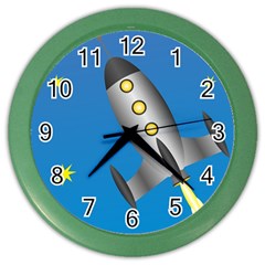 Rocket Spaceship Space Travel Nasa Color Wall Clock by Wegoenart