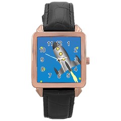 Rocket Spaceship Space Travel Nasa Rose Gold Leather Watch  by Wegoenart