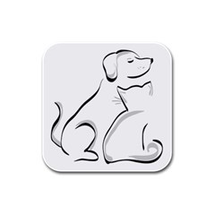 Dog Cat Animal Pet Cute Rubber Square Coaster (4 Pack)  by Wegoenart