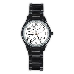 Animal Equine Face Horse Stainless Steel Round Watch by Wegoenart