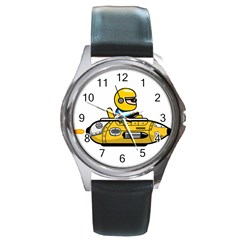 Cartoon Space Racer Galaxy Science Round Metal Watch