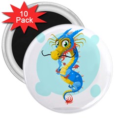 Dragon Chinese Blue Mustache China 3  Magnets (10 Pack)  by Wegoenart