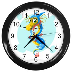 Dragon Chinese Blue Mustache China Wall Clock (black) by Wegoenart