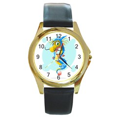 Dragon Chinese Blue Mustache China Round Gold Metal Watch by Wegoenart