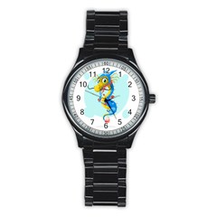 Dragon Chinese Blue Mustache China Stainless Steel Round Watch by Wegoenart