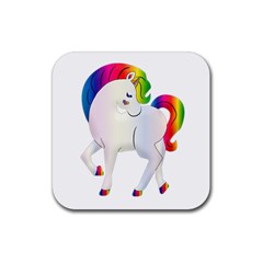 Rainbow Unicorn Unicorn Heart Rubber Coaster (square)  by Wegoenart