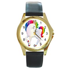 Rainbow Unicorn Unicorn Heart Round Gold Metal Watch