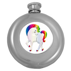 Rainbow Unicorn Unicorn Heart Round Hip Flask (5 Oz) by Wegoenart