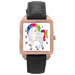 Rainbow Unicorn Unicorn Heart Rose Gold Leather Watch  by Wegoenart