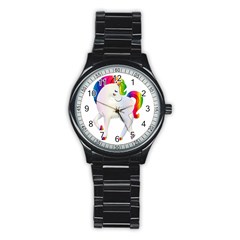 Rainbow Unicorn Unicorn Heart Stainless Steel Round Watch by Wegoenart