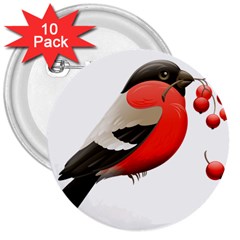 Red Robin Berry Red Berries Bird 3  Buttons (10 Pack)  by Wegoenart