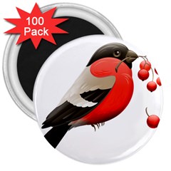 Red Robin Berry Red Berries Bird 3  Magnets (100 Pack) by Wegoenart