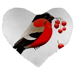 Red Robin Berry Red Berries Bird Large 19  Premium Flano Heart Shape Cushions by Wegoenart