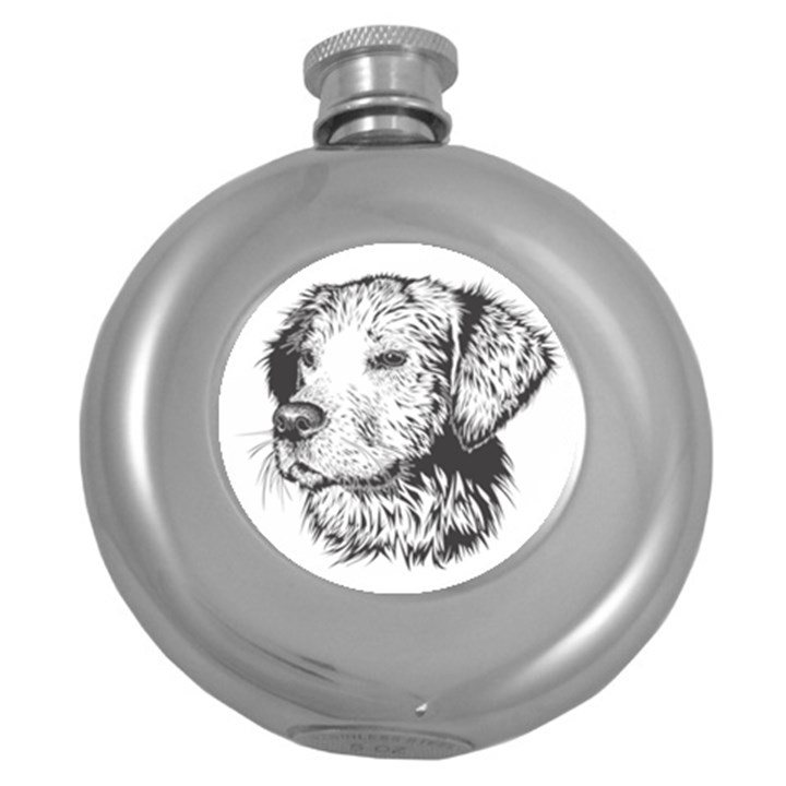 Dog Animal Domestic Animal Doggie Round Hip Flask (5 oz)