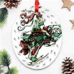 Furry Rocket Spaceship Fairy Oval Filigree Ornament (two Sides)