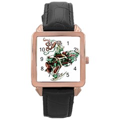 Furry Rocket Spaceship Fairy Rose Gold Leather Watch 