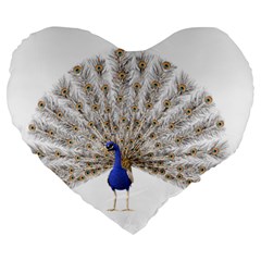 Peacock Colorful Bird Feather Blue Large 19  Premium Heart Shape Cushions