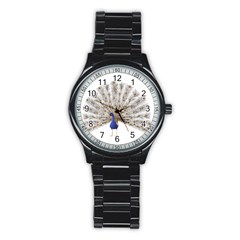 Peacock Colorful Bird Feather Blue Stainless Steel Round Watch