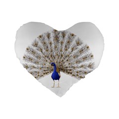 Peacock Colorful Bird Feather Blue Standard 16  Premium Flano Heart Shape Cushions