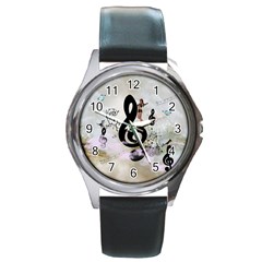 Dancing On A Clef Round Metal Watch