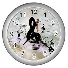 Dancing On A Clef Wall Clock (silver) by FantasyWorld7