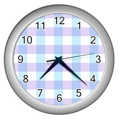 Gingham Duo Aqua On Lavender Wall Clock (silver) by retrotoomoderndesigns