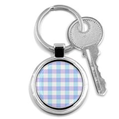 Gingham Duo Aqua On Lavender Key Chains (round)  by retrotoomoderndesigns