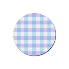 Gingham Duo Aqua On Lavender Rubber Round Coaster (4 Pack)  by retrotoomoderndesigns