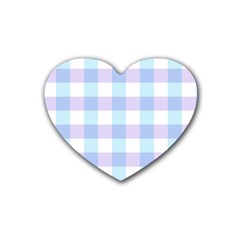 Gingham Duo Aqua On Lavender Heart Coaster (4 Pack)  by retrotoomoderndesigns