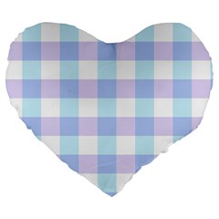 Gingham Duo Aqua On Lavender Large 19  Premium Flano Heart Shape Cushions by retrotoomoderndesigns