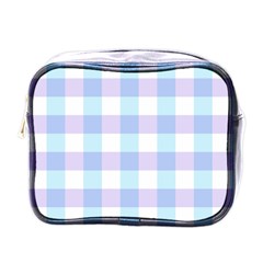 Gingham Duo Aqua On Lavender Mini Toiletries Bag (one Side) by retrotoomoderndesigns