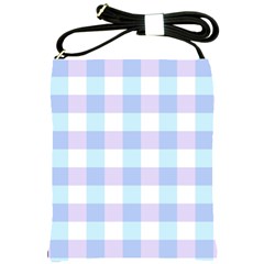 Gingham Duo Aqua On Lavender Shoulder Sling Bag by retrotoomoderndesigns