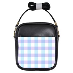 Gingham Duo Aqua On Lavender Girls Sling Bag by retrotoomoderndesigns