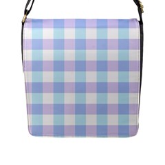 Gingham Duo Aqua On Lavender Flap Closure Messenger Bag (l) by retrotoomoderndesigns