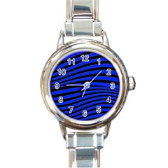 Black And Blue Linear Abstract Print Round Italian Charm Watch by dflcprintsclothing