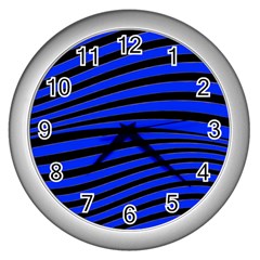 Black And Blue Linear Abstract Print Wall Clock (silver) by dflcprintsclothing