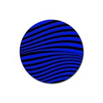 Black And Blue Linear Abstract Print Rubber Coaster (Round)  Front