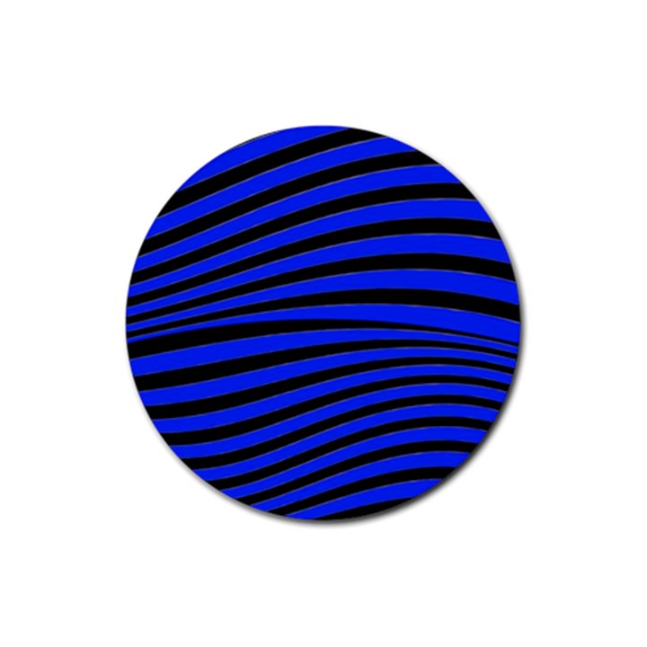 Black And Blue Linear Abstract Print Rubber Coaster (Round) 